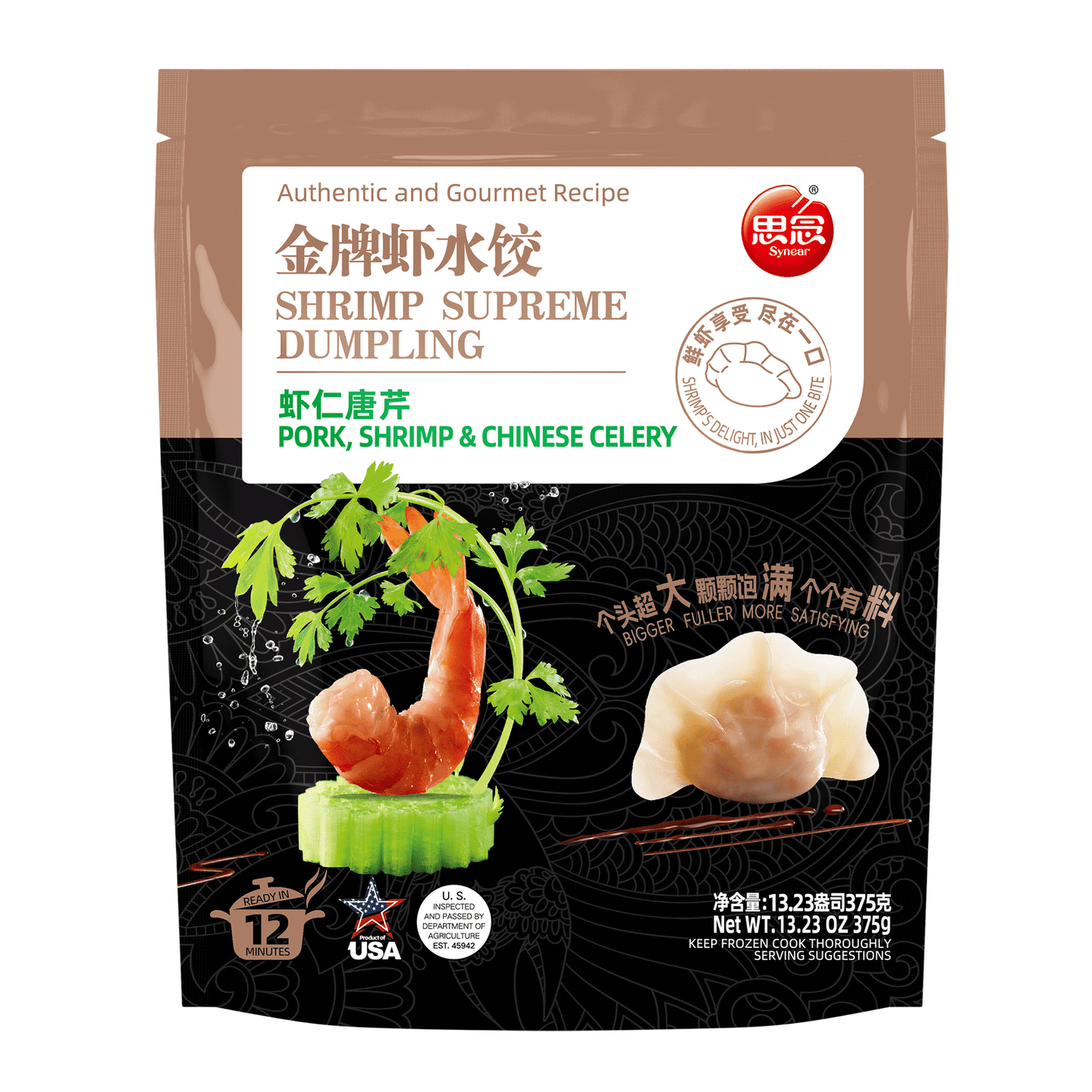 思念 金牌虾 虾仁唐芹水饺 冷冻 375 克