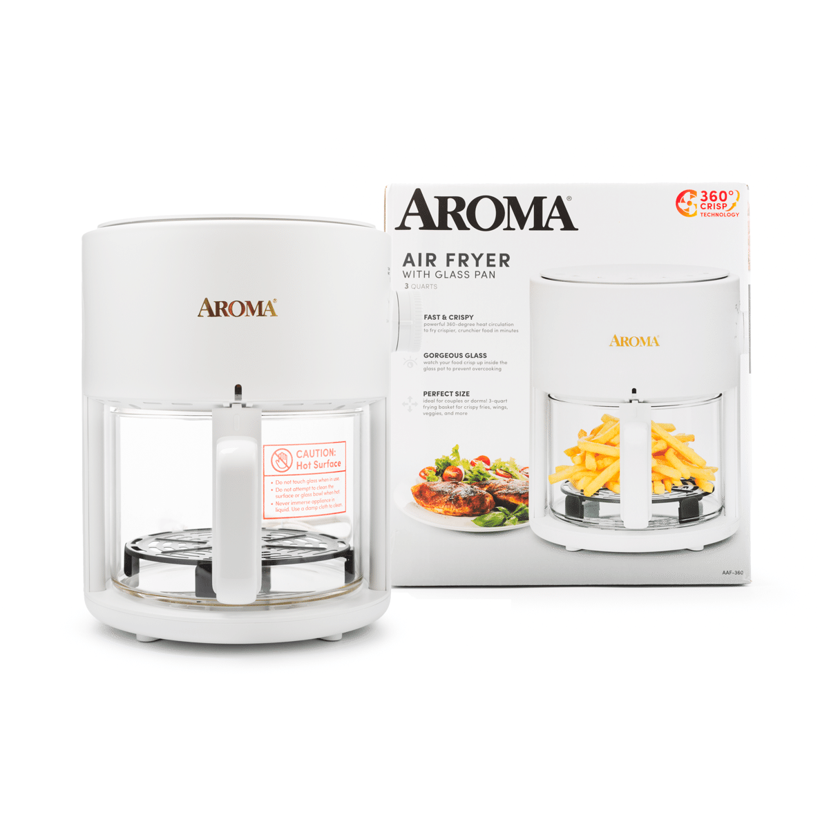 AROMA Glass Air Fryer and Countertop Convection Oven with Powerful 360Crispy™ Technology (3 Quart) AAF-360 1 count