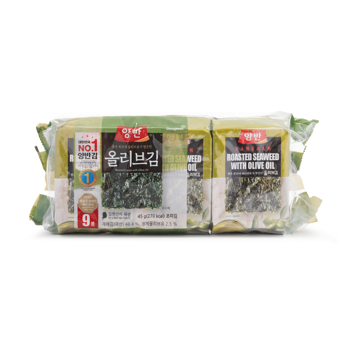 สาหร่ายปรุงรส Dongwon กับน้ำมันมะกอก 9 แพ็ค 0.17 oz*9 pack