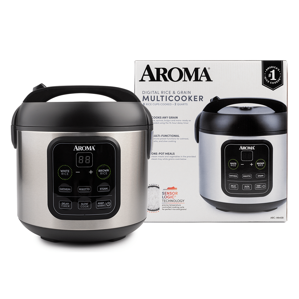 AROMA 8-Cup (Cooked) / 2Qt. Digital Rice & Grain Multicooker ARC-994SB 1 each