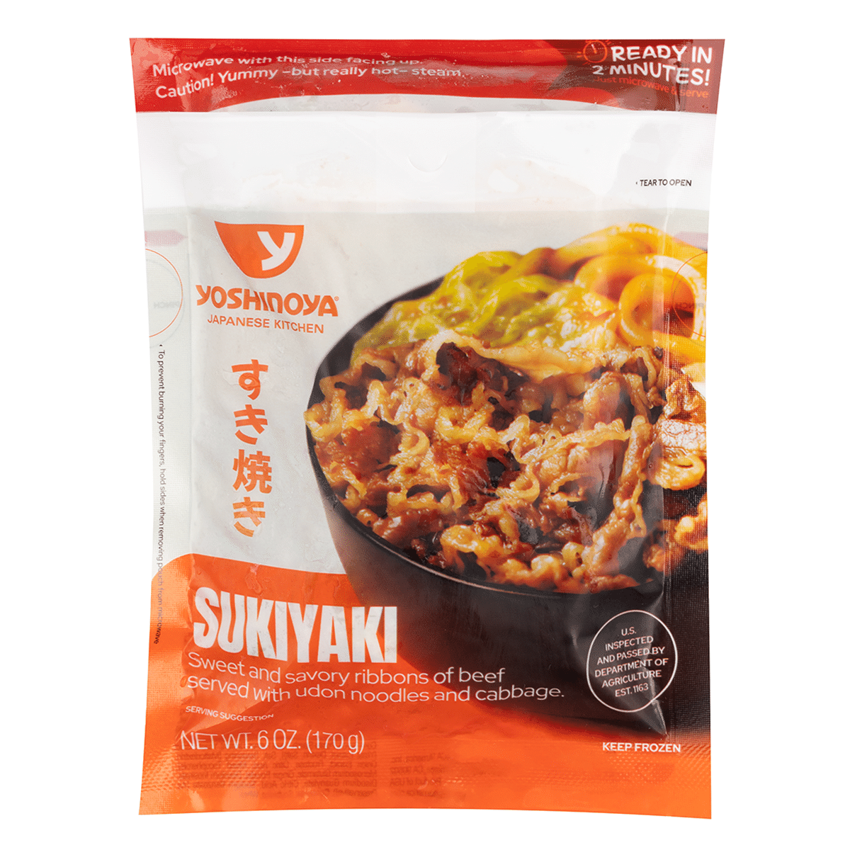 Yoshinoya Sukiyaki Beef with Udon and Cabbage FZN, Frozen 6 oz