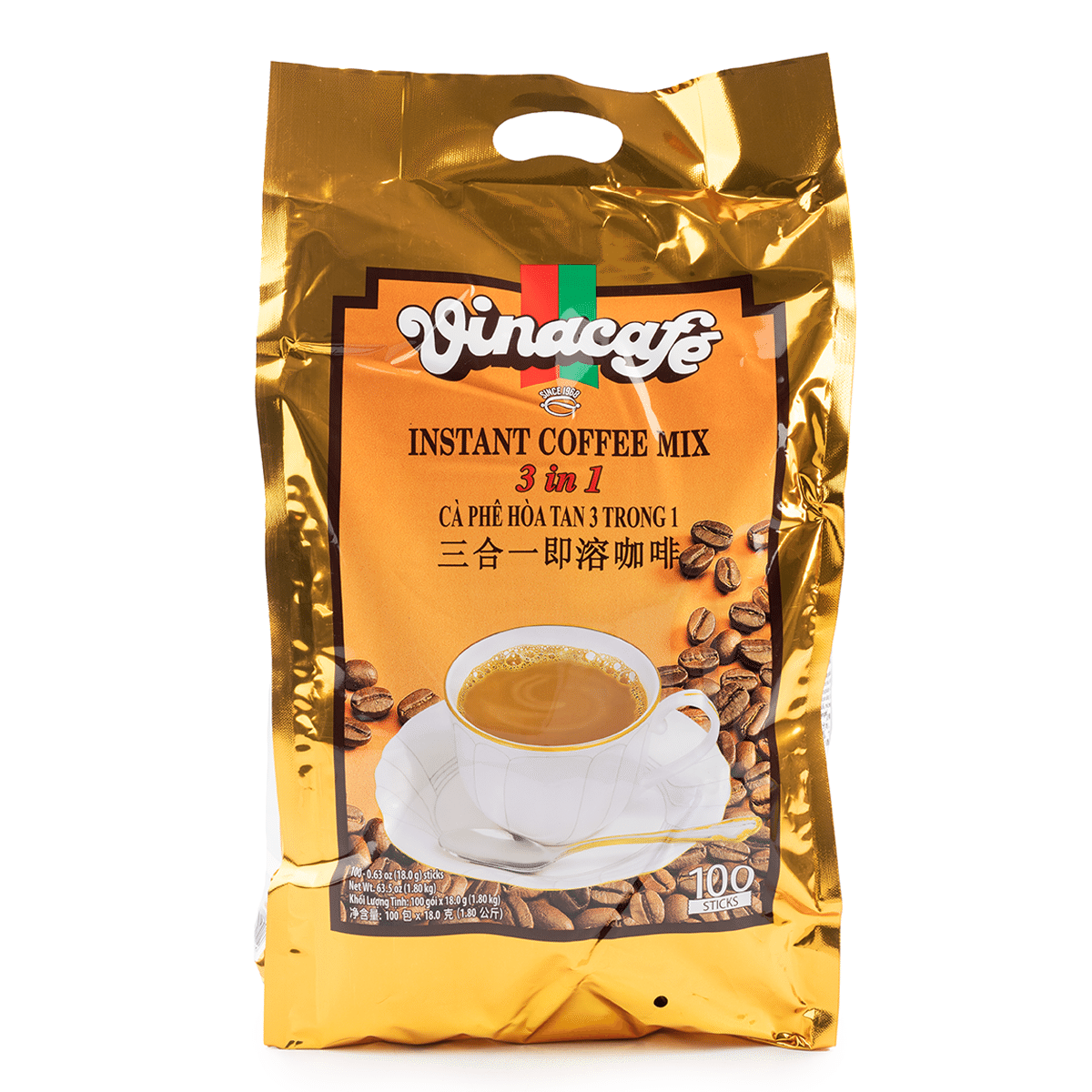 VINA CAFÉ 3 Trong 1, Bịch 100 Gói 0.63 oz*100 pack