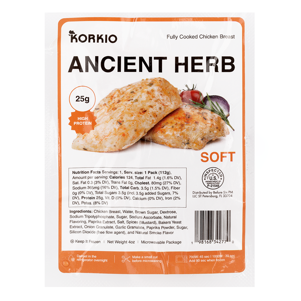 Korkio Fully Cooked Chicken Breast Ancient Herb, Frozen 4 oz