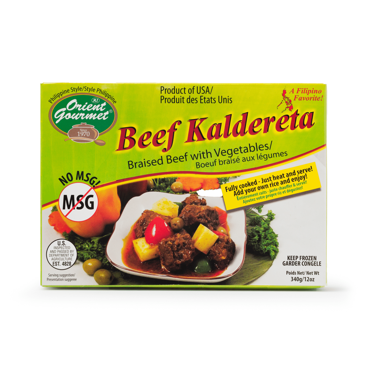 Kaldereta de Carne (Carne de Vaca Guisada com Legumes) Orient Gourmet, Cozido e Congelado 398 grama(s)