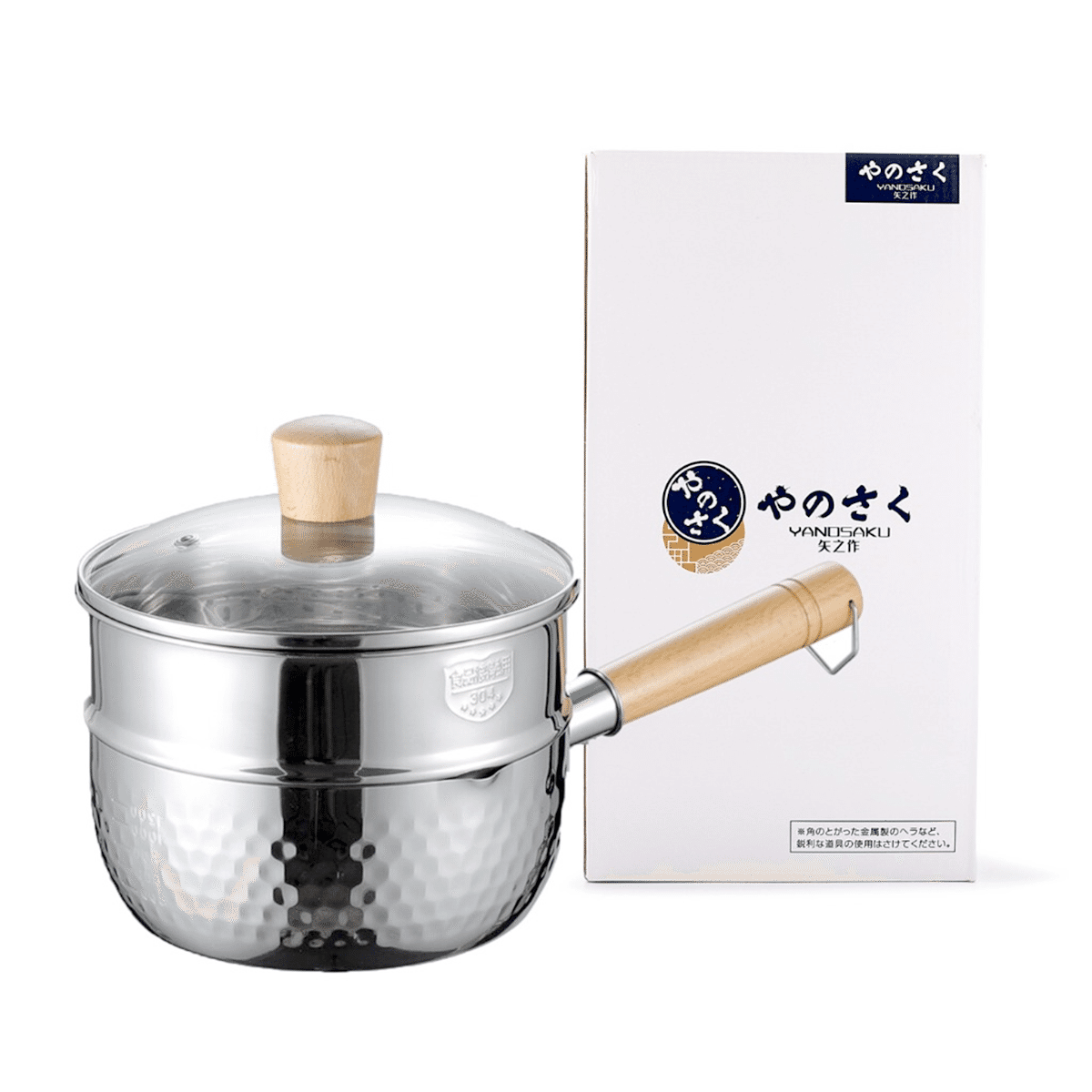 YANOSAKU矢之作 日式锤纹不锈钢雪平锅 一人食蒸煮两用小奶锅 燃气电磁炉通用18cm 1 个