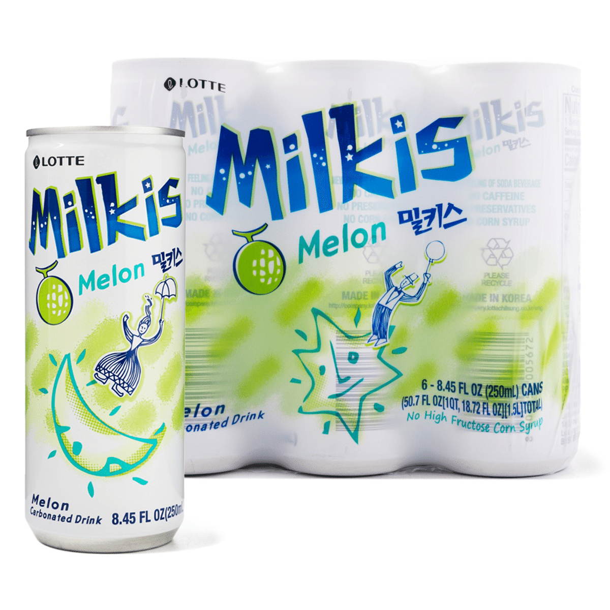 Lotte Milkis Melon Flavored Carbonated Drink 250 ml*6 cans