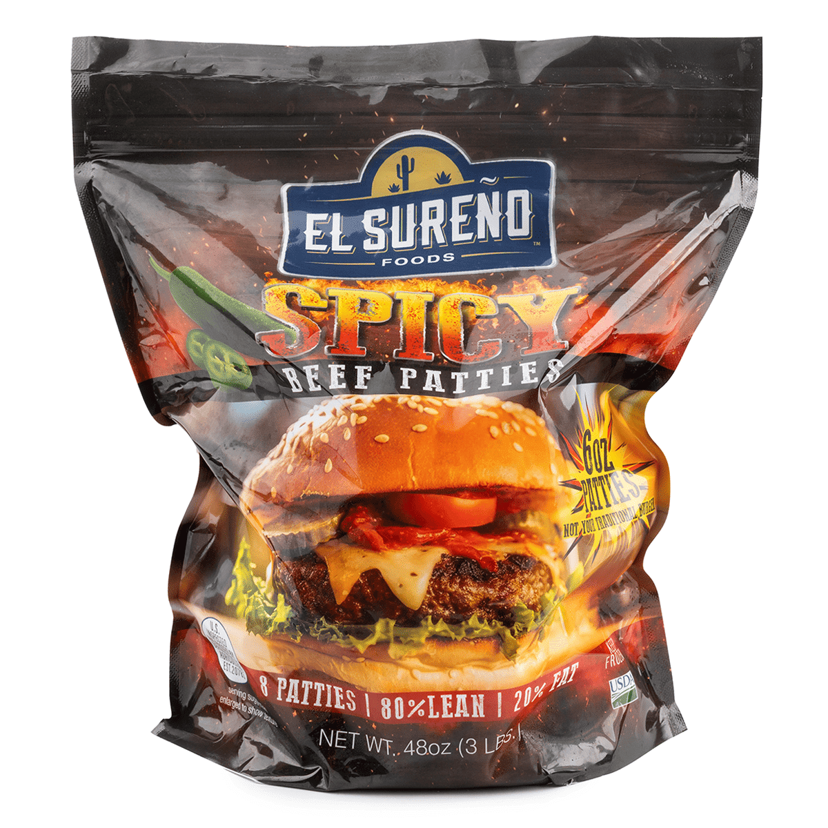 El Sureño Foods Spicy Beef Patties 80% lean/20% Fat, Frozen 3 lb