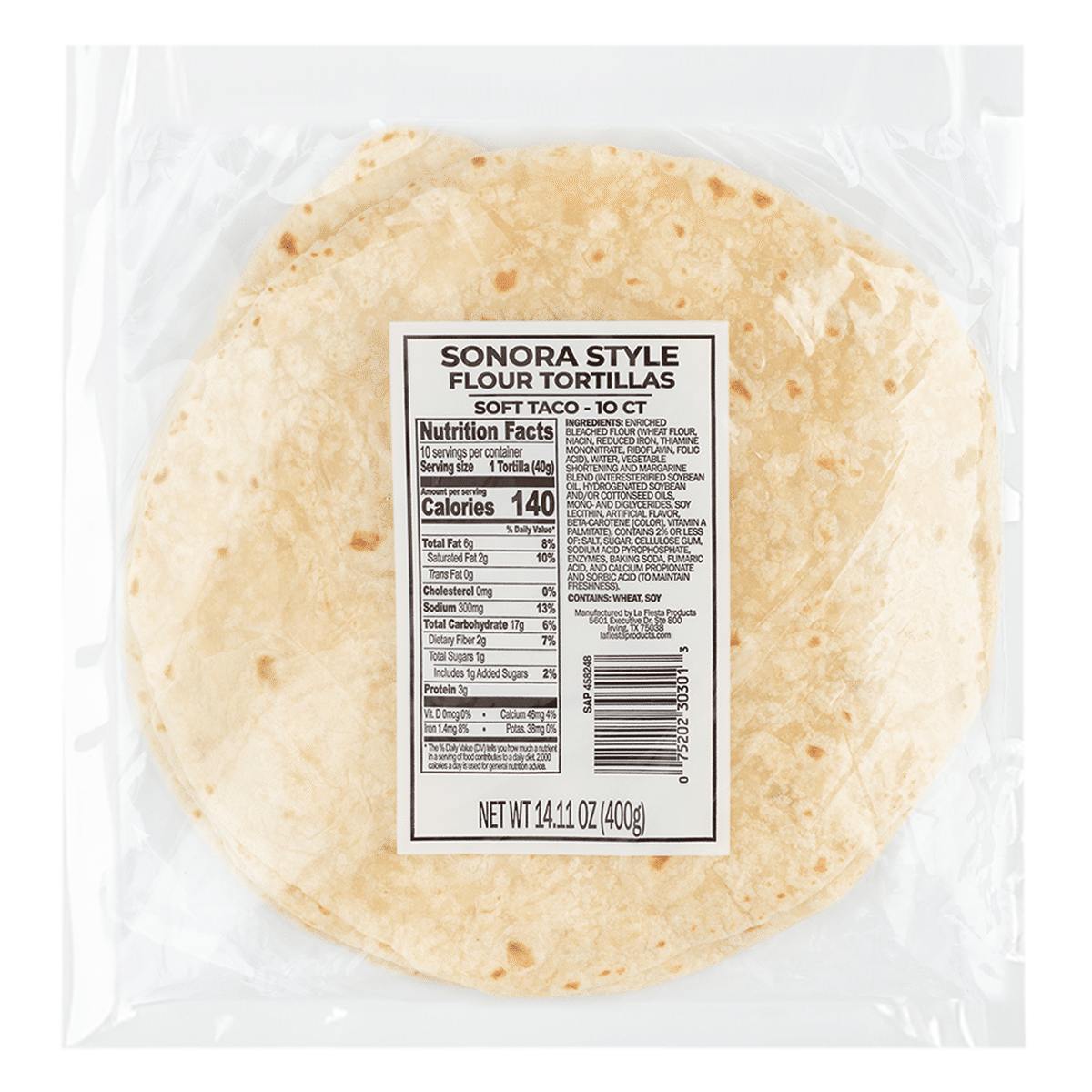 Tortillas de Harina Estilo Sonora. 1.41 onza(s)*10 unidades