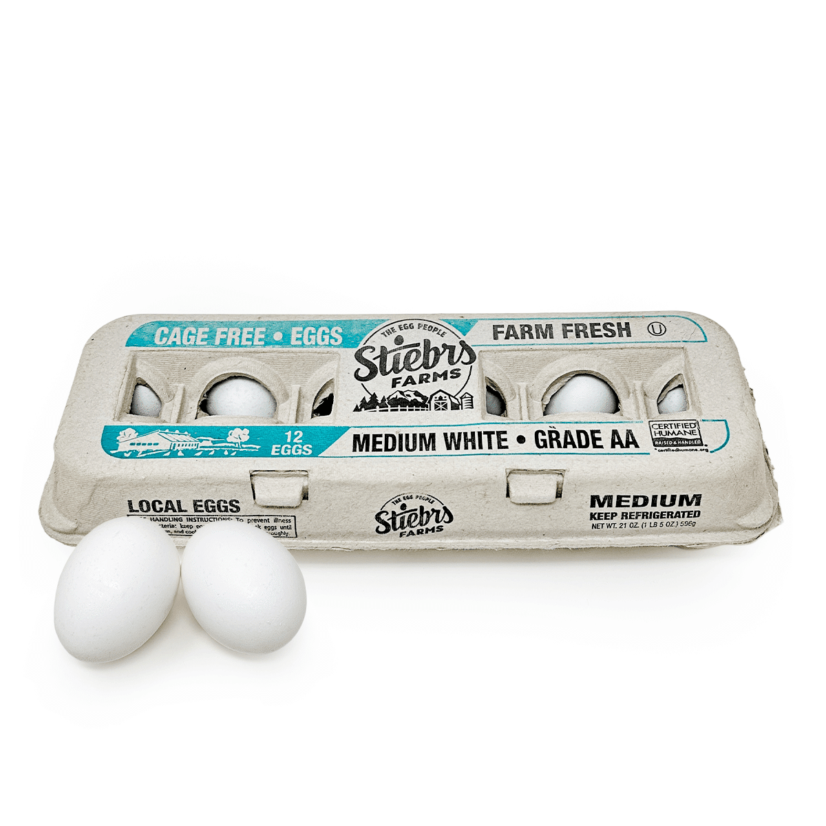 Stiebrs Farms Cage Free Med AA White eggs WA Local Farm 12 count