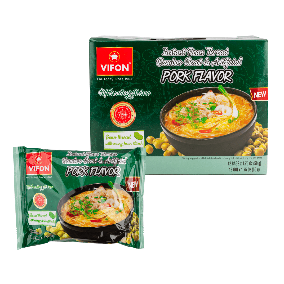 Vifon Instant Bean Thread Bamboo Shoot And Pork Flavor 12 bags 21 oz