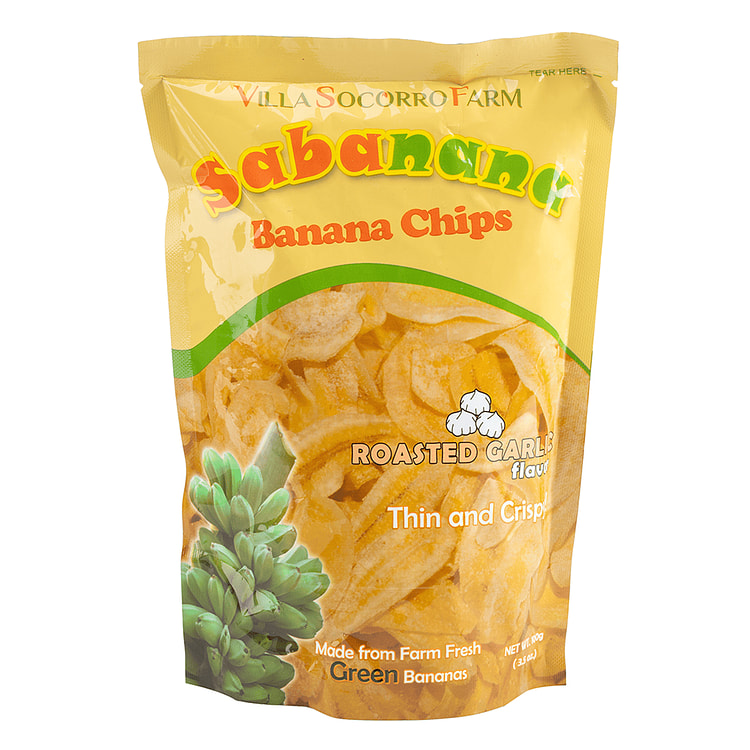 Villa Socorro Farm Sabanana Chips Roasted Garlic Thin & Crisps 100 g