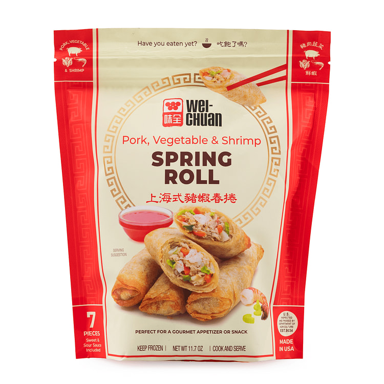 Rolinho Primavera de Porco, Vegetais e Camarão Wei-Chuan, Congelados