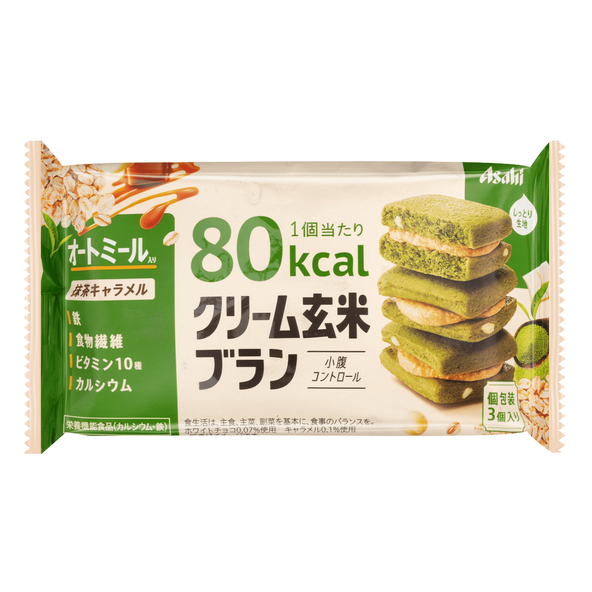 朝日 ASAHI 玄米系列 80Kcal 抹茶焦糖玄米夹心饼干 54 克*48 包