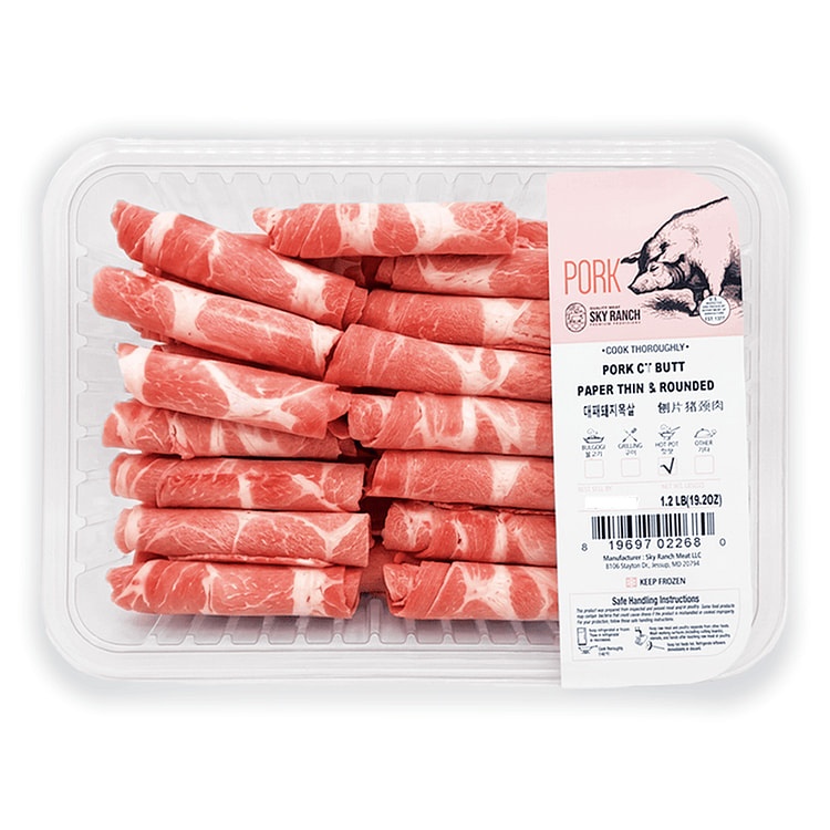 Sky Ranch Sliced Pork CT Butt (Shoulder) for Hot Pot Frozen 1.2 lb