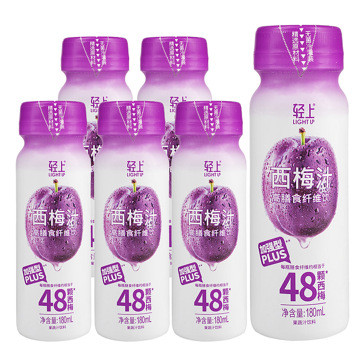 轻上 西梅汁高膳食纤维 加强型PLUS 零添加糖【超干净配料表，低卡健康首选】清肠必备 180 毫升*6 盒