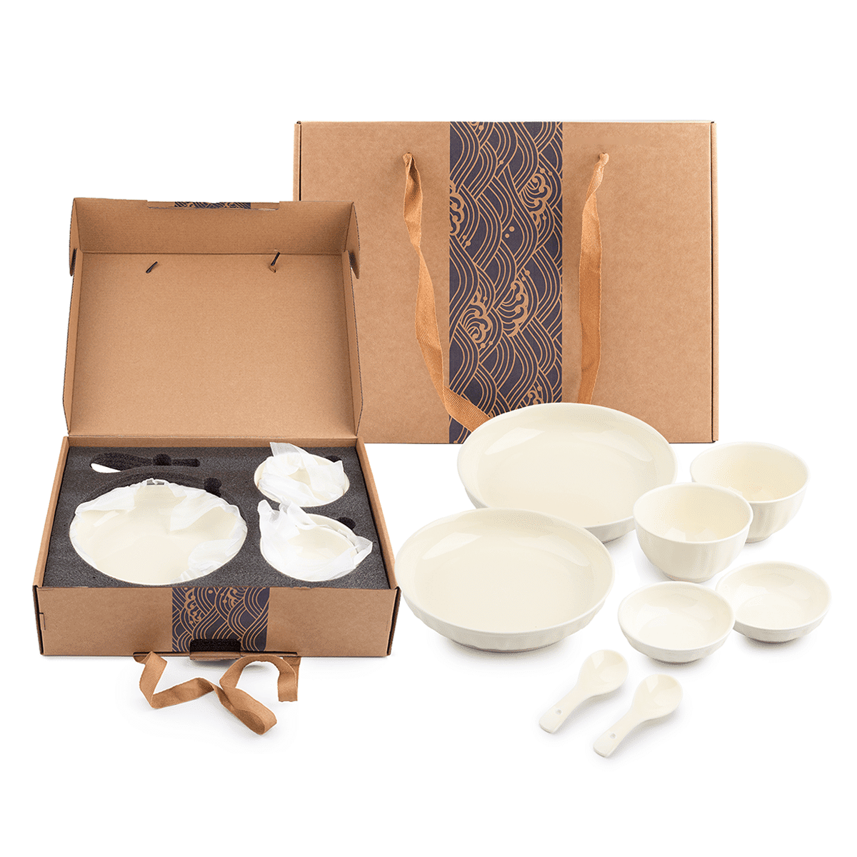 Lunar New Year Warm Porcelain White 8-Piece Ceramic Dinnerware Set _Ideal for Gifting 1 each