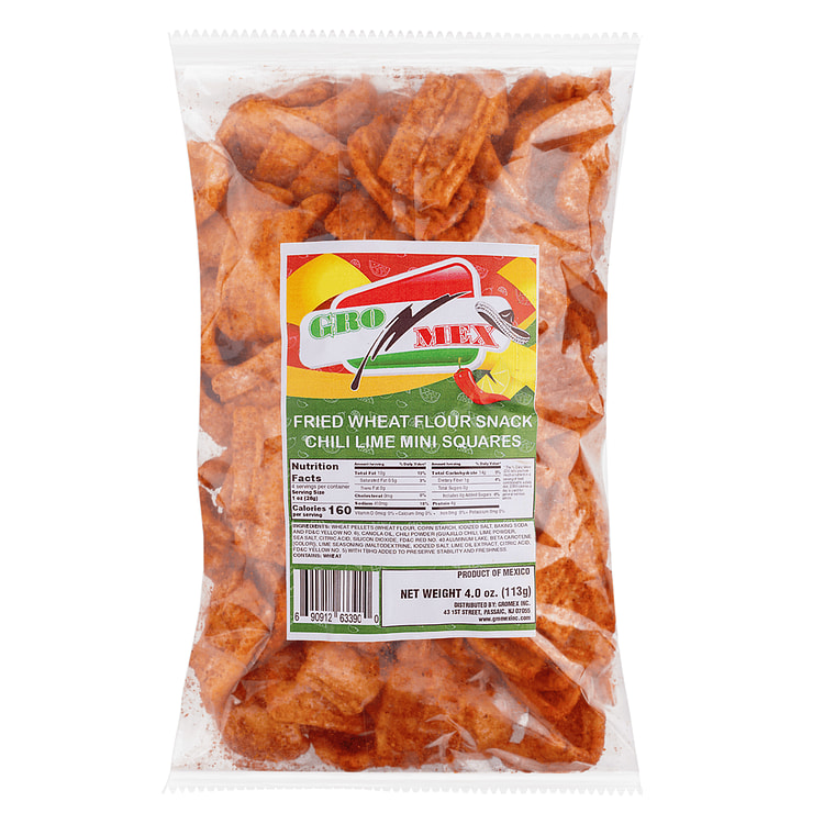 GroMex fried Wheat Flour Snack Chili Lime Mini Squares 4 oz