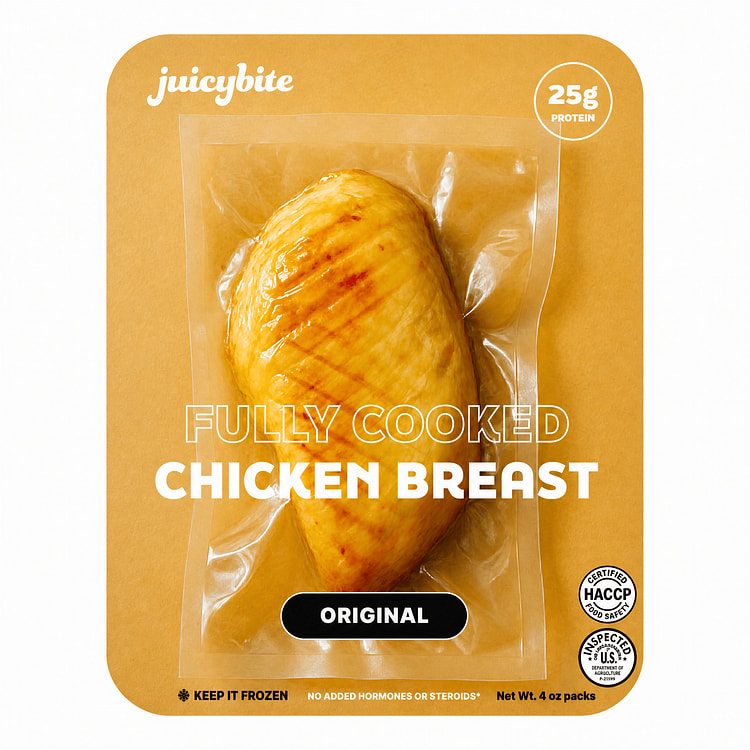 Juicybite Fully Cooked Chicken Breast Original, Frozen 4 oz