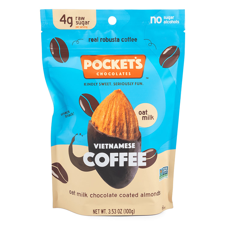 Pocket's Viet Coffee Chocolate coated Almonds 3.53 oz