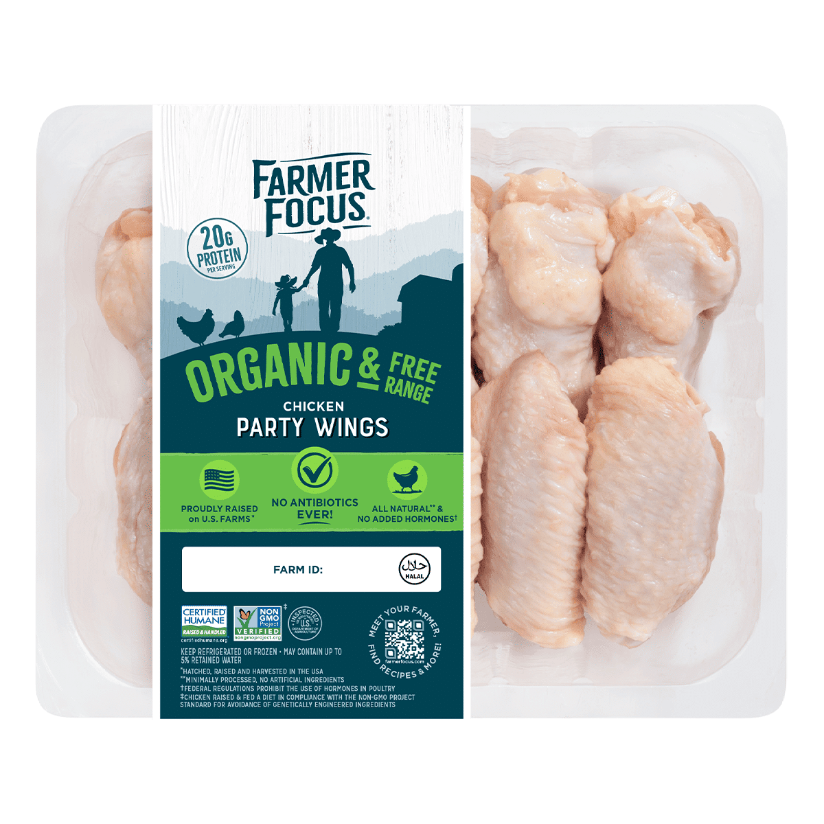 Organic & Free Range Chicken Party Wing Frozen 1.2-1.3 libra(s)