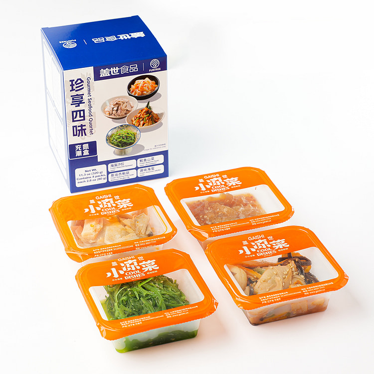 盖世食品 珍享四味 海藻沙拉 鱿鱼山菜 葱油杏鲍菇 调味海蜇 320 克