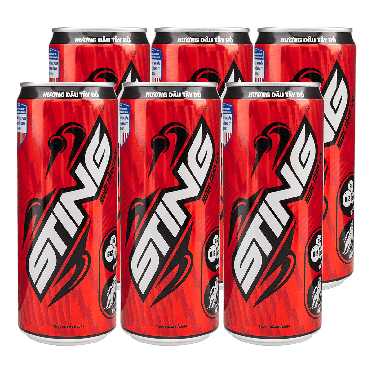 Nước Tăng Lực với Hồng Sâm Sting, Hương Dâu (Lốc 6 Lon) 320 ml*6 gói
