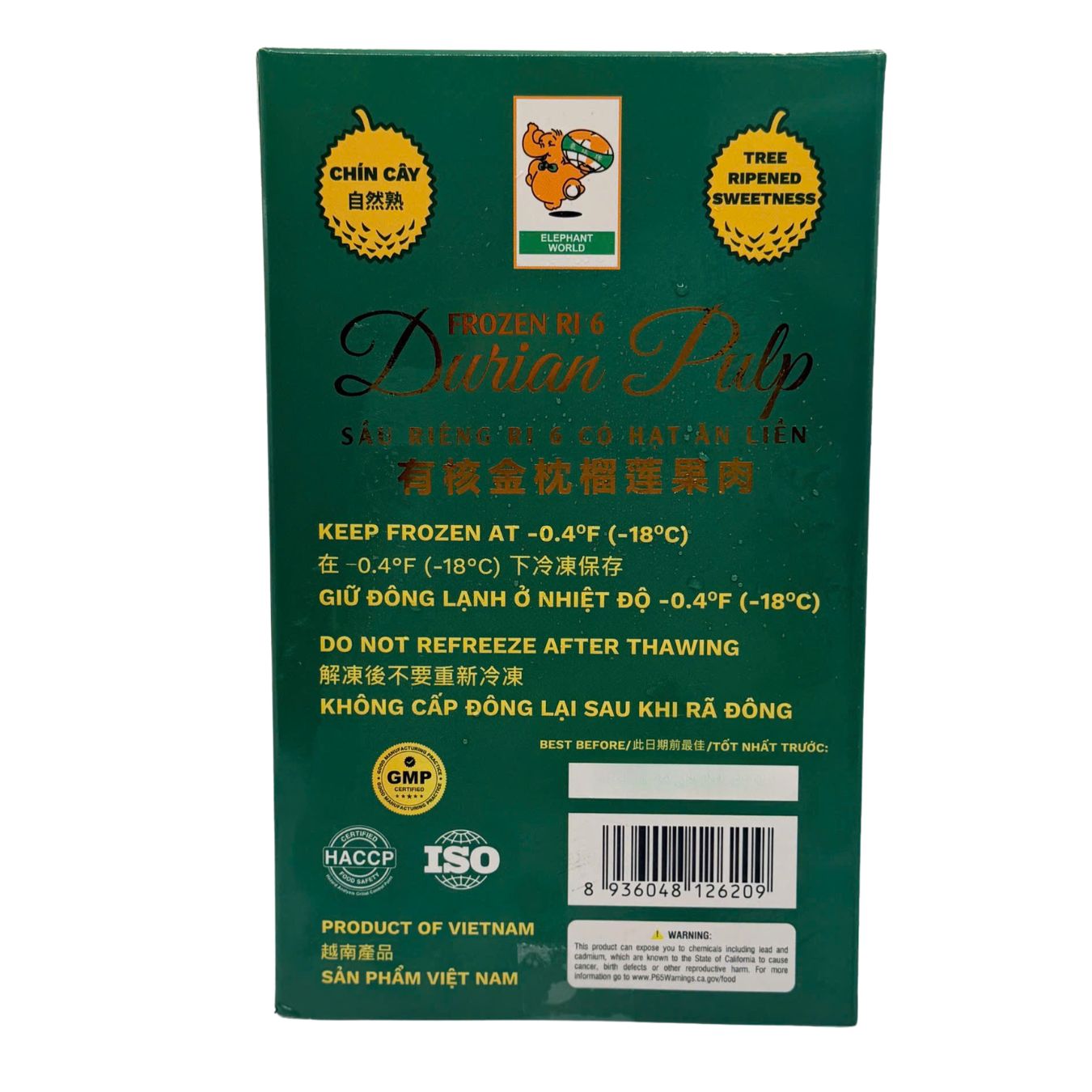 Get Elephant World Tree Ripened Sweetness Premium Ri6 Durian (Pulp