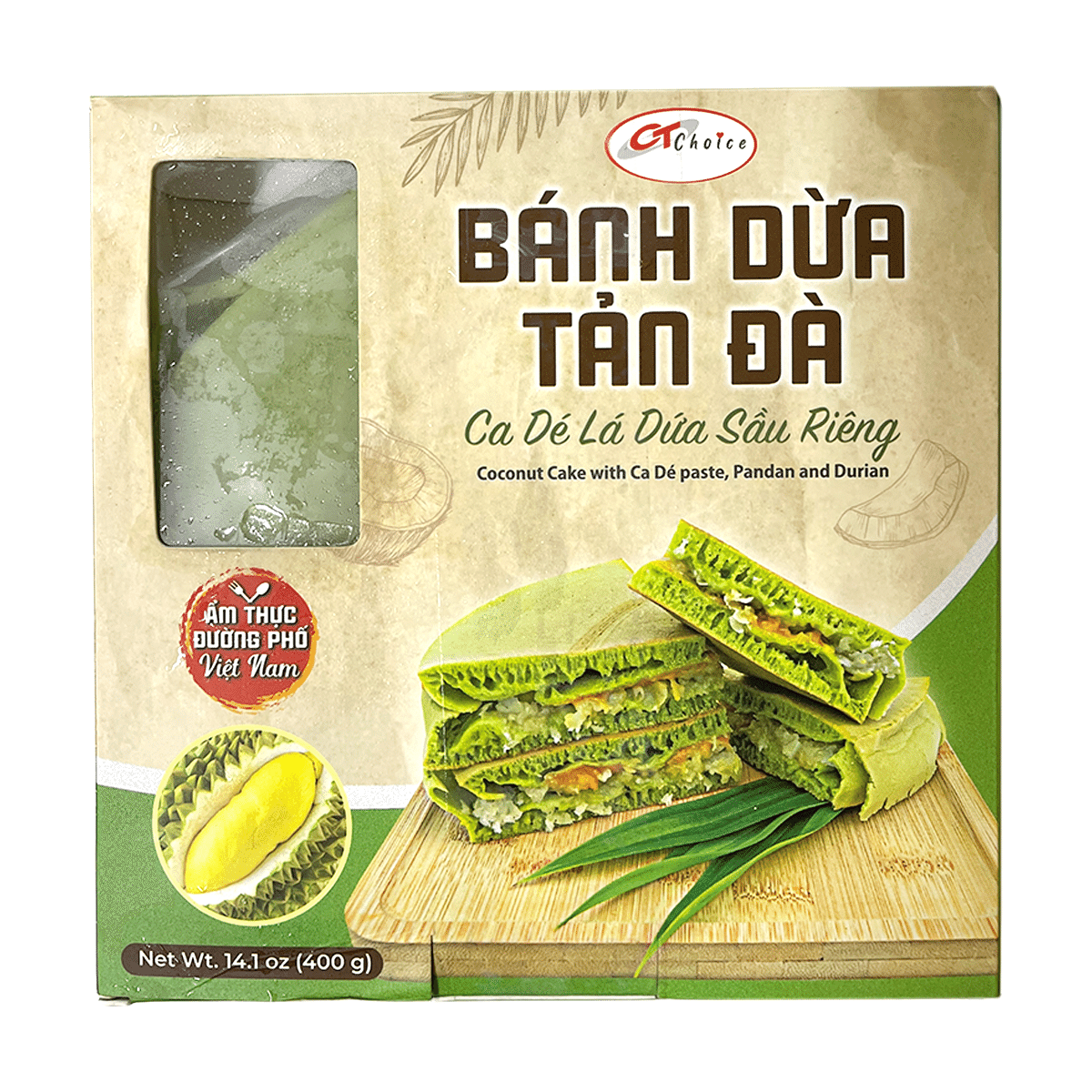 เค้กมะพร้าว CT Choice ไส้กะทิใบเตยและทุเรียน แช่แข็ง 12.3 oz