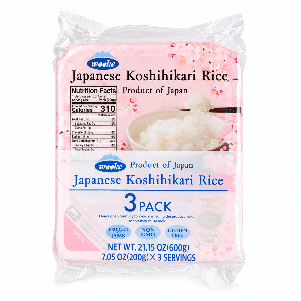 Shinmei Wooke Japanese Koshihikari Microwavable Rice 200g x 3P 1.32 lb