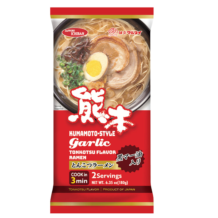 Marutai  Instant Ramen Noodle Kumamoto Style Garlic Tonkotsu Flavor 6.49 oz