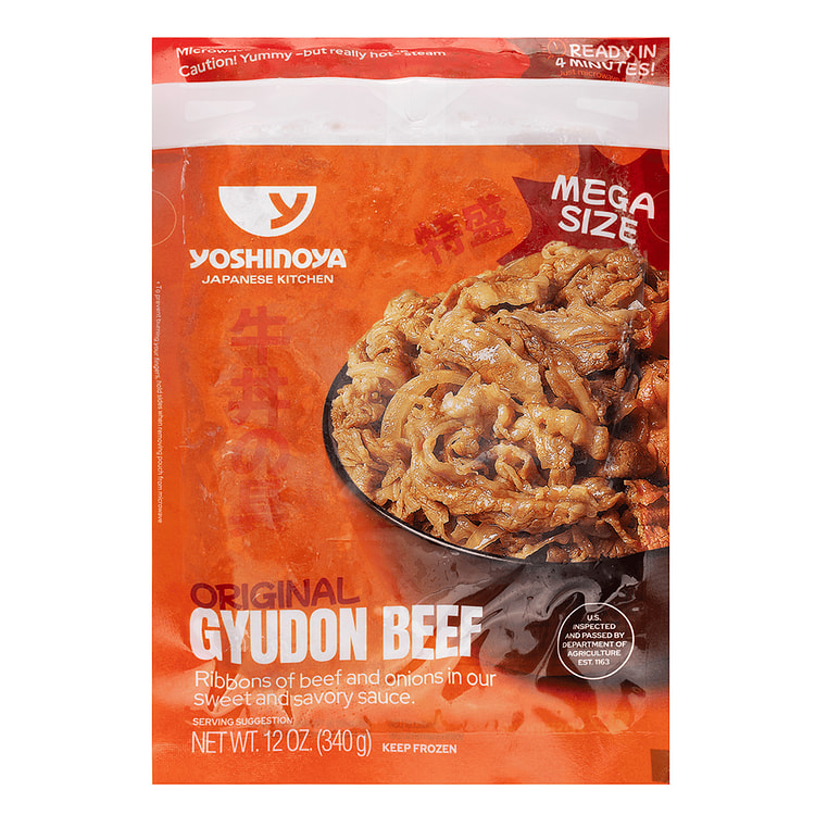 Yoshinoya ข้าวหน้าเนื้อวัวปรุงสุกขนาดเมกะพร้อมหัวหอมในซอส แช่แข็ง
