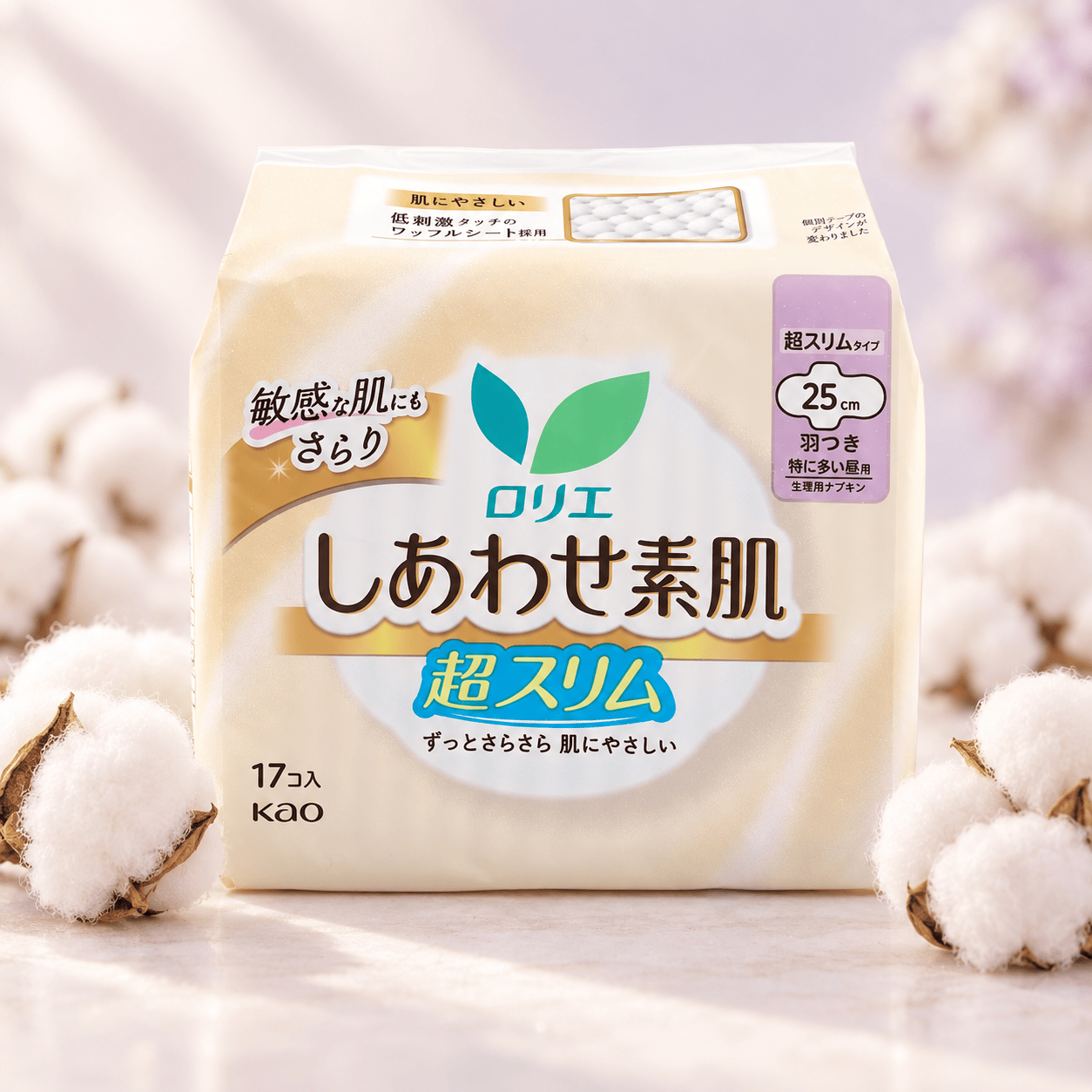 花王 ロリエ しあわせ素肌超スリム 羽つき 17コ入 - Weee!