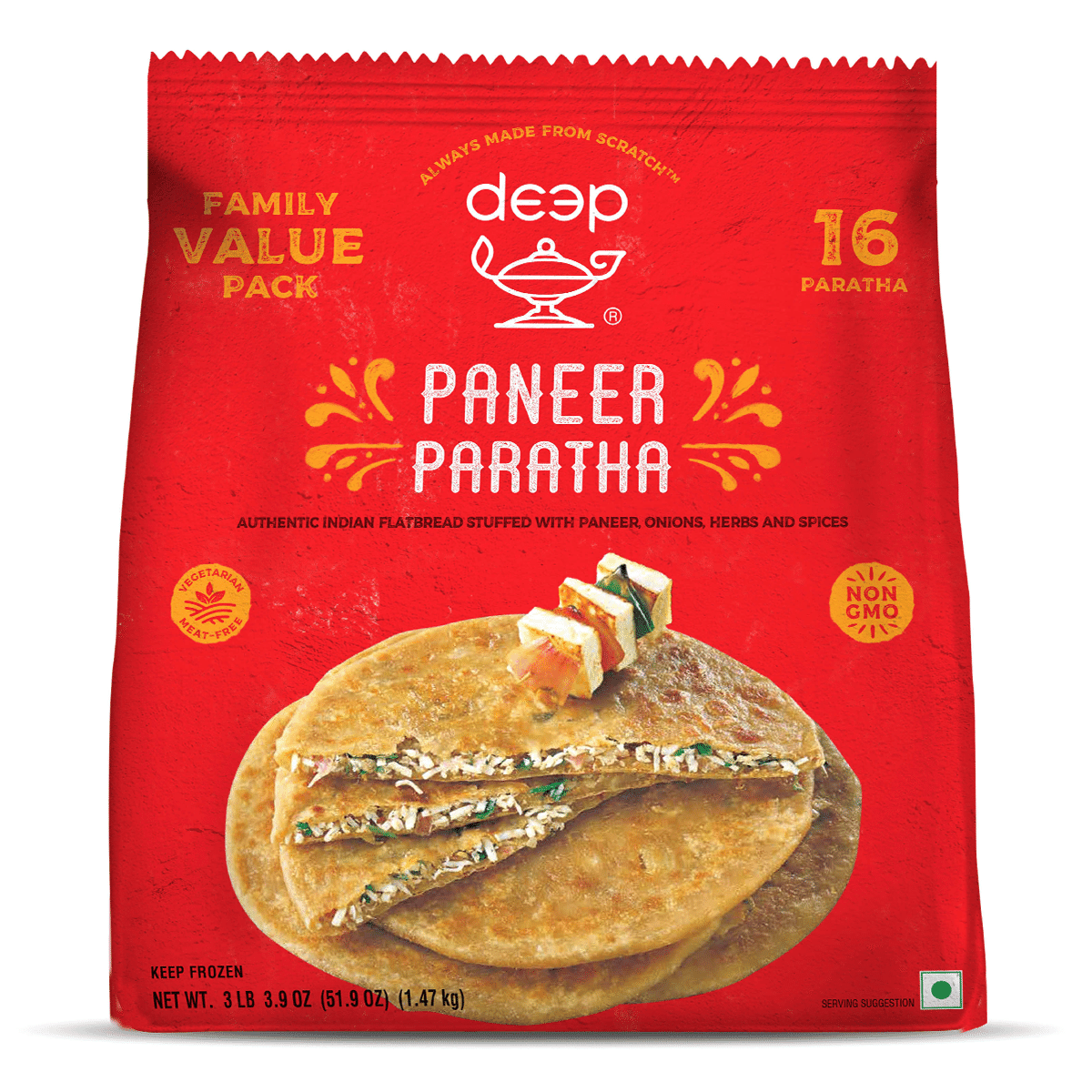 Deep Paneer Paratha Value Pack, Frozen 3 lb