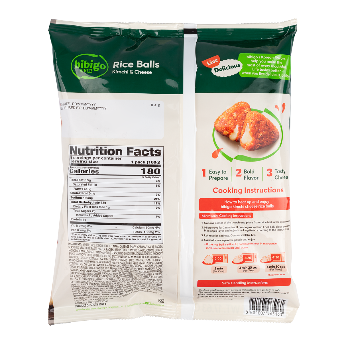 Get CJ Bibigo Kimchi Cheese Rice Ball, Frozen 500 g Delivered