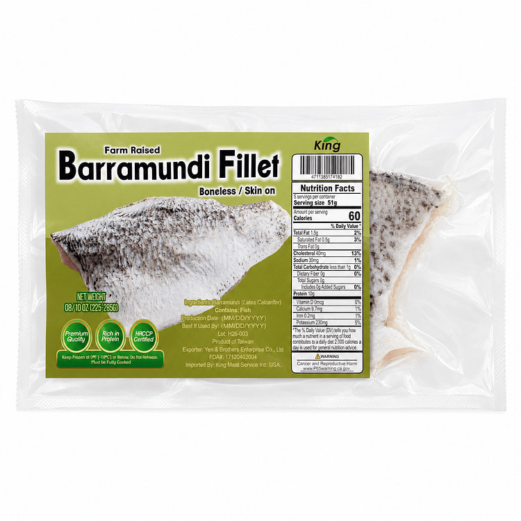 Boneless Barramundi Fillet, Frozen 8-10 oz