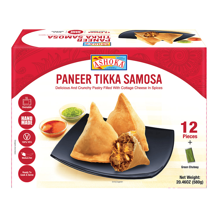 Ashoka, Paneer Tikka Samosa 12 Pieces + Green Chutney 580 g