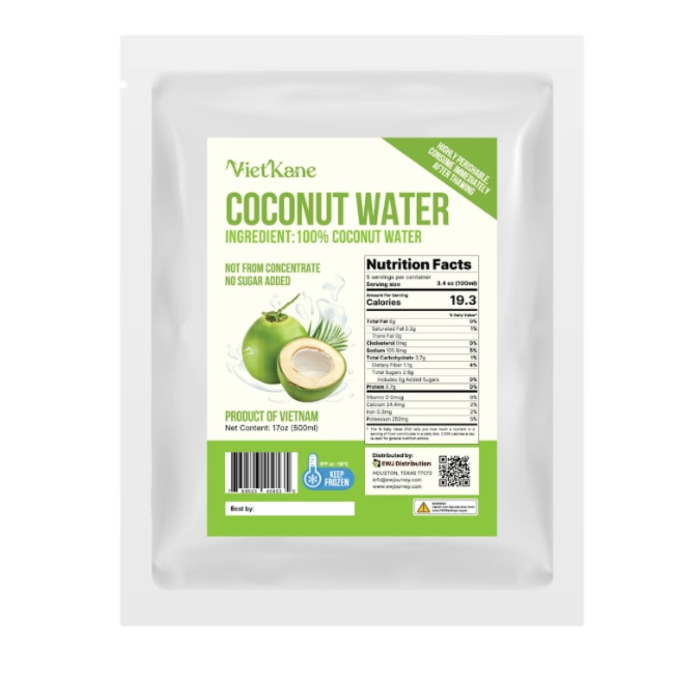 Vietkane Coconut Water, Frozen 500 ml