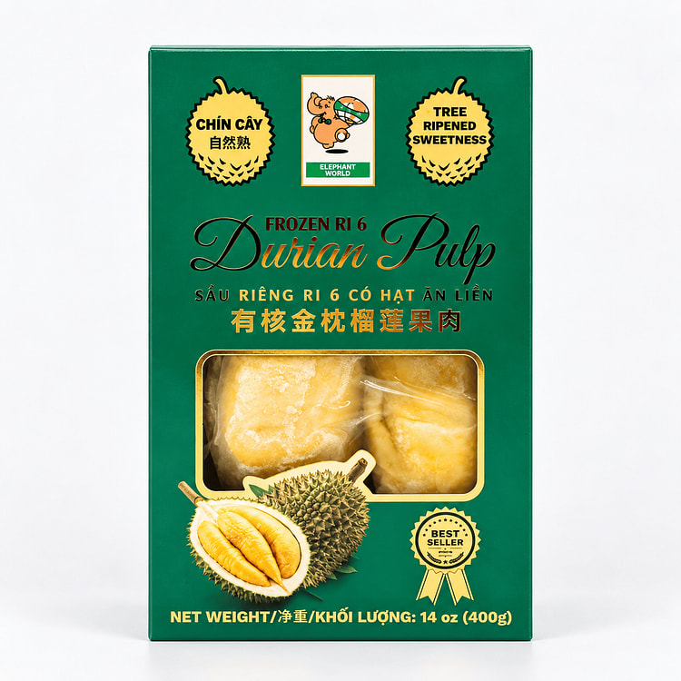 Elephant World Tree Ripened Sweetness Premium Ri6 Durian (Pulp), Frozen 14