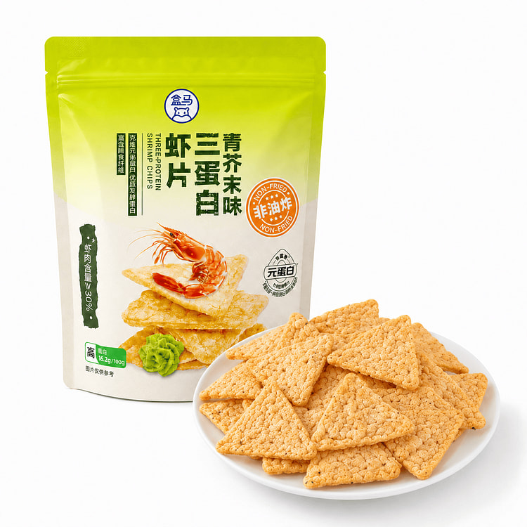 THREE-PROTEIN SHRIMP CHIPS, GREEN WASABI FLAVOR 108 g