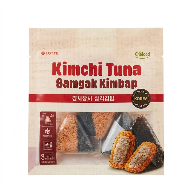 Lotte Chefood Samgak Kimbap Kimchi Tuna 110g X 3pcs, Frozen 330 g