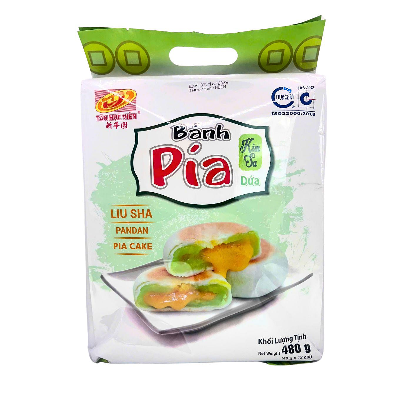 Tan Hue Vien Banh Pia Liu Sha Cake with Pandan and Egg Yolk, Frozen 480 g