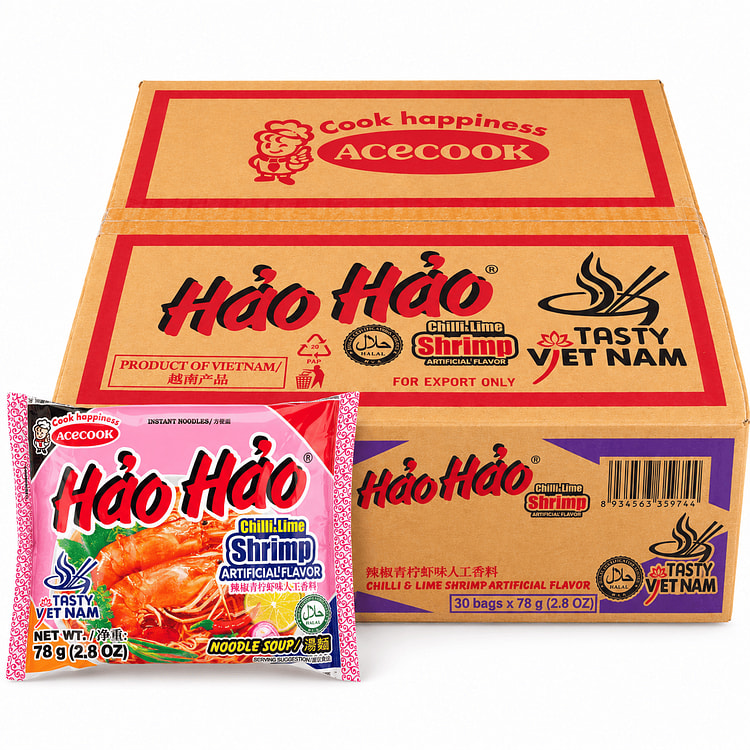 Hao Hao Chilli & Lime Shrimp Flavor Instant Noodle (1 Case) 81 oz