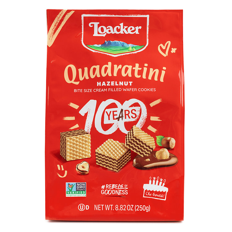 Biscoitos Wafer Loacker Quadratini, Sabor Avelã