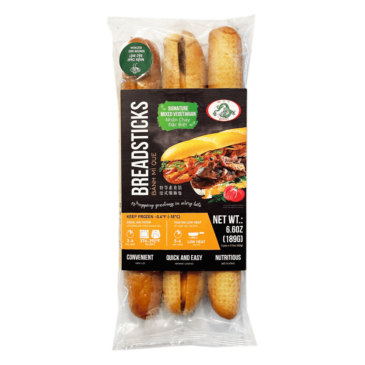 MTT Palitos de Pão Mistos Vegetarianos, Congelado 6.6 onça(s)