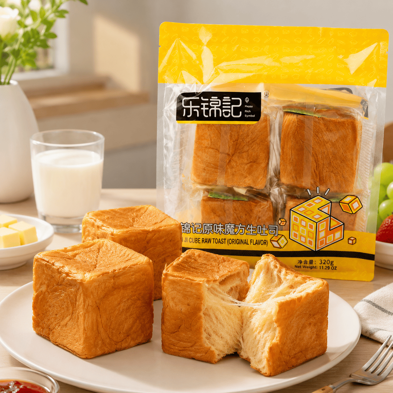Get Lejinji Cube Raw Toast, 4pcs 320 g Delivered | Weee! Asian Market