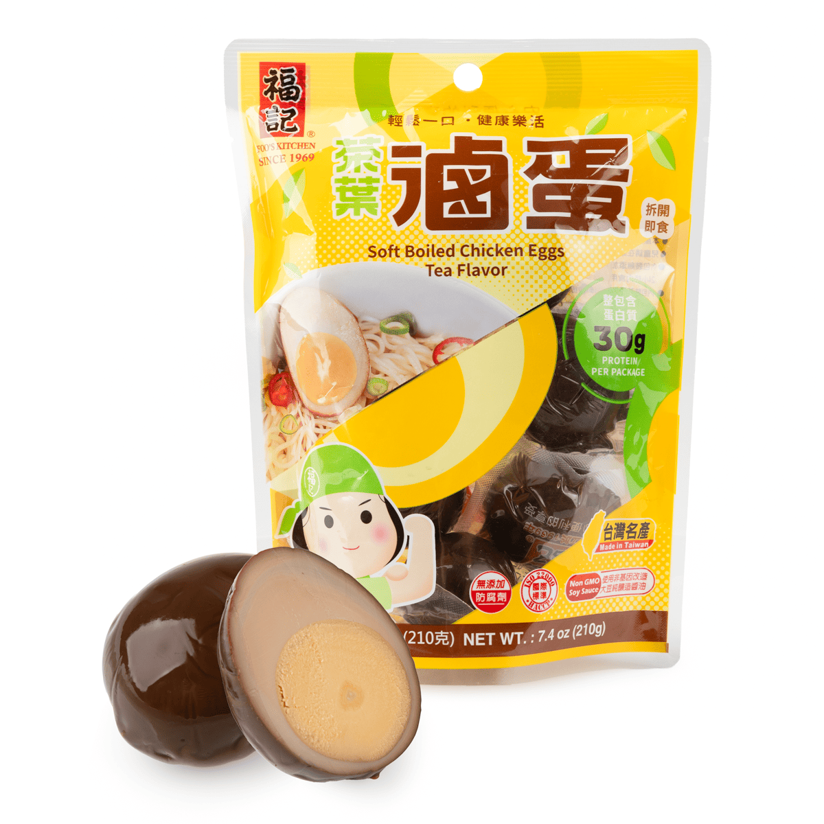 Foo's Kitchen Soft Boiled Chicken Eggs, Tea Flavor 6ct Taiwan Style 210 g