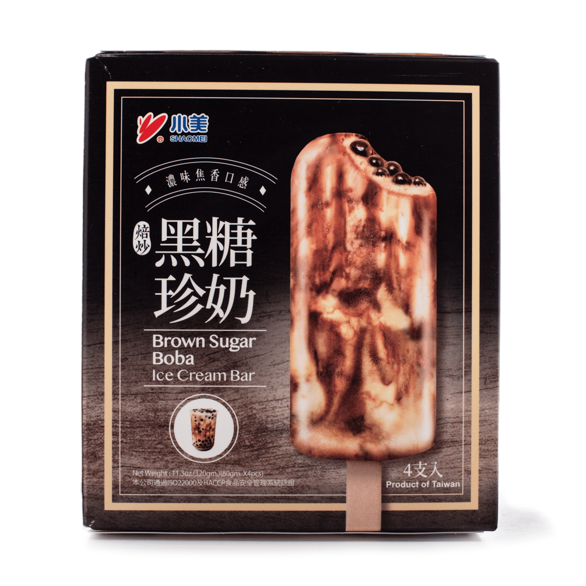 Shao Mei Brown Sugar Boba Milk Tea Ice Cream Bars 4pc, Frozen 320 g