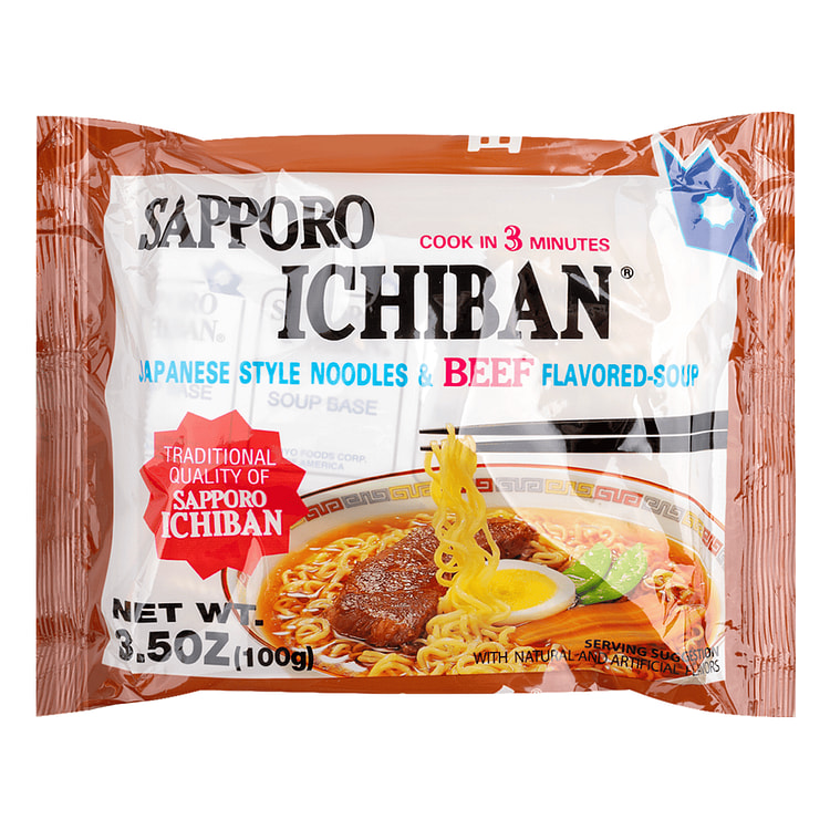 Sapporo Ichiban Instant Japanese Style Noodles, Beef 3.5 oz (min 4)