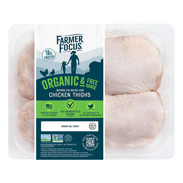 Organic & Free Range Chicken Bone In Thigh Frozen 1.2-1.3 lb