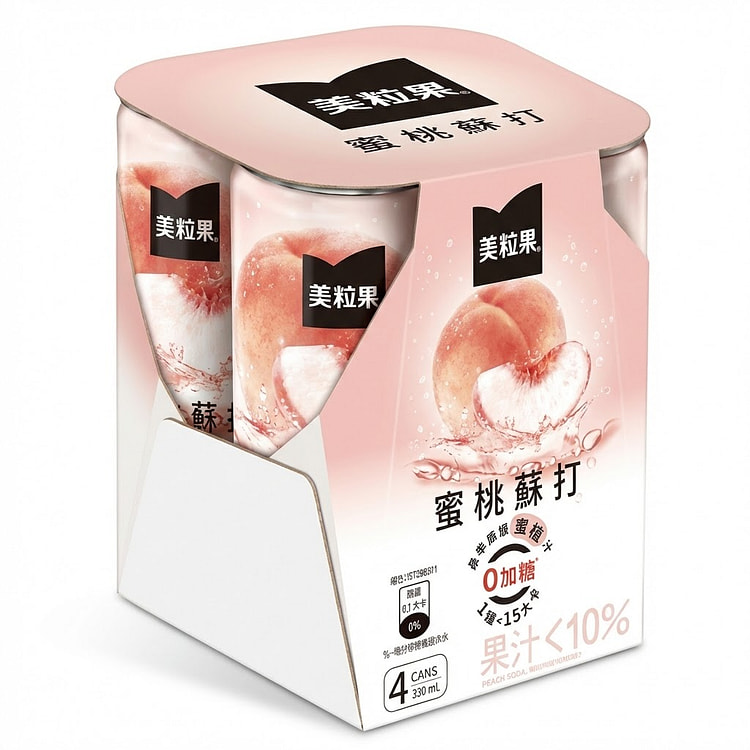 美汁源 美粒果 蜜桃苏打汽水 无添加糖 330 毫升*4 罐
